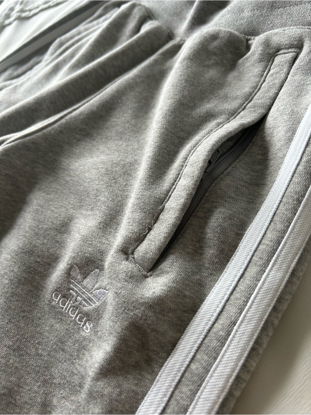 adidas Light Gray Joggers with White 3-Stripes - Picture 2 of 10